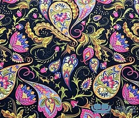 Altın Renkli Yapraklı Şal Desenli Döşeme Kumaşı