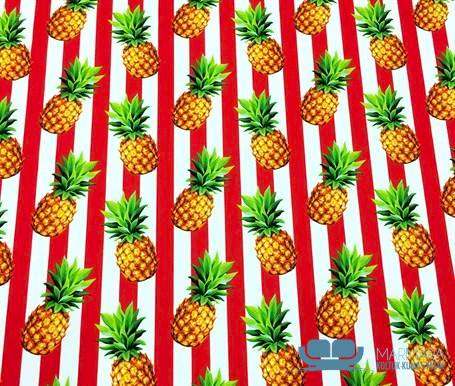 Ananas Desenli Kırmızı Çizgili Döşeme Kumaşı