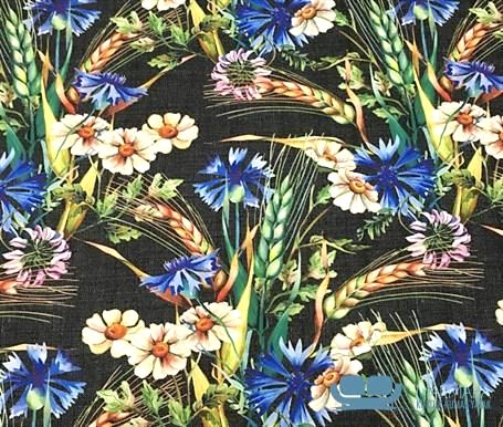 Başaklar Desenli Keten Siyah Döşemelik Kumaş