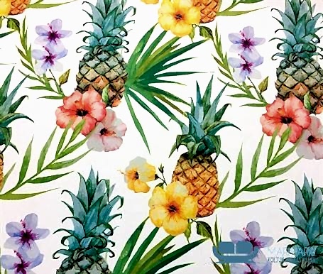 Beyaz Büyük Ananas Desenli Fon Perde Kumaşı