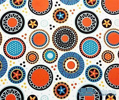 Beyaz Fon Renkli Vintage Daireler Desenli Döşeme Kumaşı