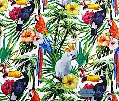 Beyaz Papağan Desenli Döşeme Kumaşı