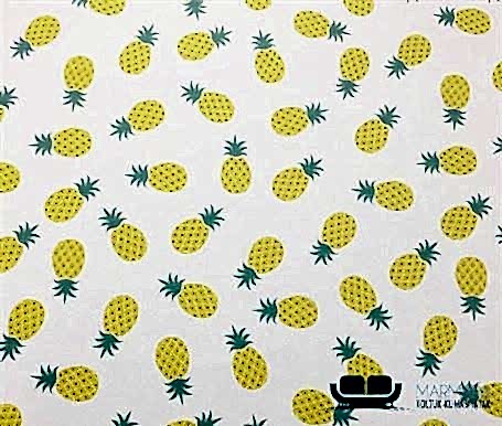Beyaz Sarı Küçük Ananaslı Perdelik Kumaş