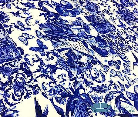 Bleu Blanc Model Fayans Desenli Perdelik Kumaş