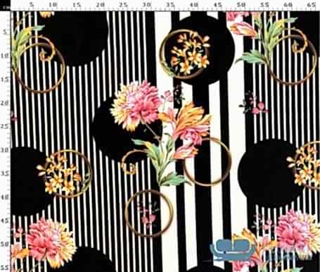 Çizgi Zemin Siyah Benek Desenli Döşemelik Kumaş