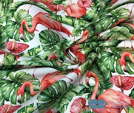 Flamingolu Tropikal Desen Perdelik Kumaş