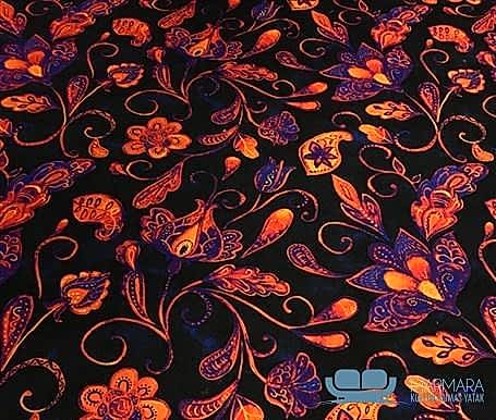 Koyu Tonlu Suluboya Şal Desen Mor Çiçekli Döşemelik Kumaş