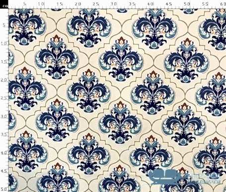 Krem Zemin Lale Çini Desenli Döşeme Kumaşı