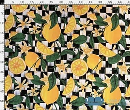 Limonlu Kare Desenli Döşeme Kumaşı