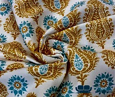 Sarı Mavi Damask Desenli Döşeme Kumaşı