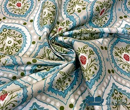 Soft Mavi Damla Yeşil Damask Desenli Koltuk Kumaşı