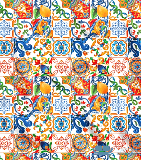 Sulu Boya Çini Desenli Döşemelik ve Perdelik Kumaş