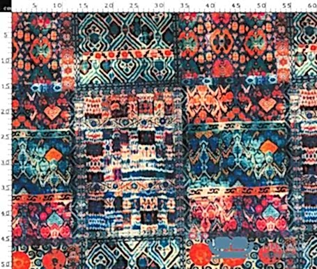Turkuaz Mercan Rengi Kilim Desenli Döşemelik Kumaş