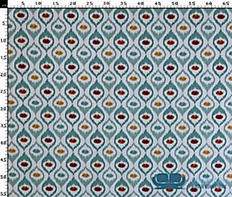 Turkuaz Sarı Detaylı Madalyon İkat Döşeme Kumaşı