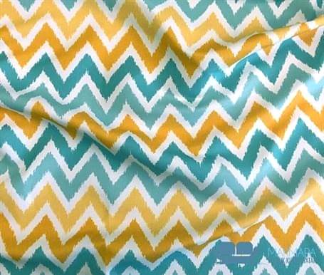 Turkuaz Sarı Zigzag Desenli Döşemelik Kumaş