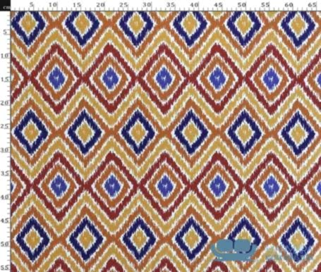 Turuncu Lacivert İkat Desenli Perdelik Kumaş