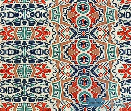 Turuncu-Mint Renkli Etnik Desenli Koltuk Döşeme Kumaşı