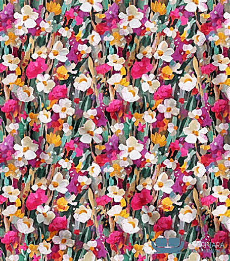 Yağlı Boya Canlı Ton Çiçek Desenli Perde Kumaşı