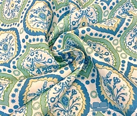 Yeşil Okyanus Mavi Damla Damask Desenli Perdelik Kumaş