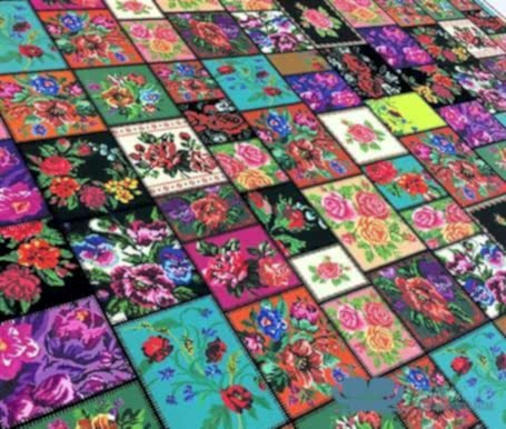 Çiçekli Patchwork Desenli Döşeme Kumaşı