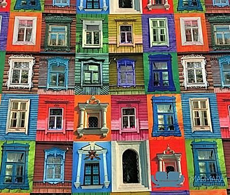 Renkli Pencereler Desenli Döşemelik Kumaş