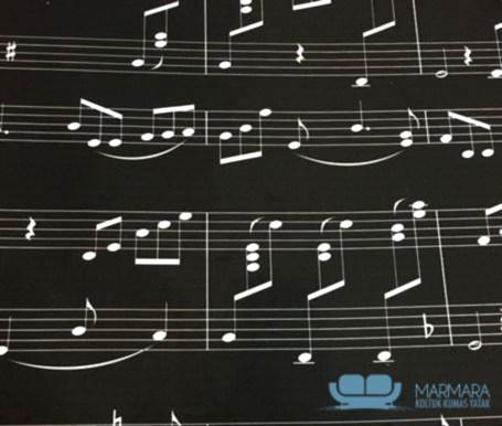 Siyah Beyaz Müzik Notası Desenli Döşemelik Kumaş