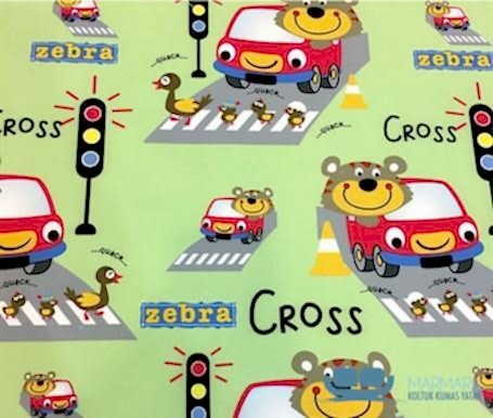 Araba Yol Desenli Çocuk Döşemelik Kumaş