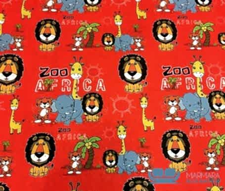 Aslan Desenli Kırmızı Çocuk Odası Koltuk Kumaşı