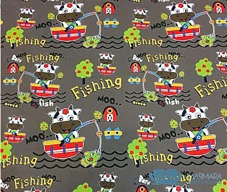 Balıkçı İnek Temalı Çocuk Kumaşı