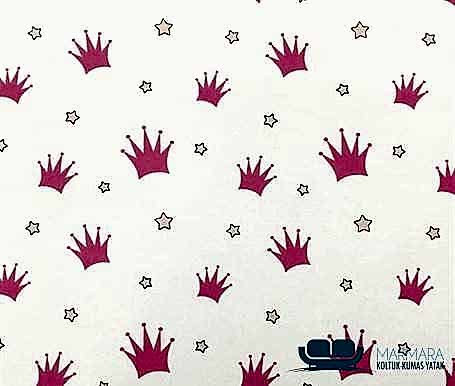 Beyaz Pembe Taç Desenli Çocuk Koltuk Kumaşı