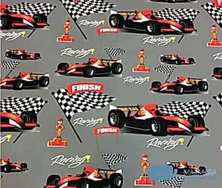 Çocuk Yarış Arabası Desenli Döşemelik Kumaş