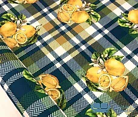 Ekoseli Limon Desenli Döşeme Kumaşı