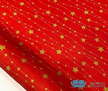 Gold Yıldızlı Kırmızı Döşemelik Kumaş