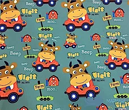 Kırmızı Araba Temalı Bebek Odası Perde Kumaşı