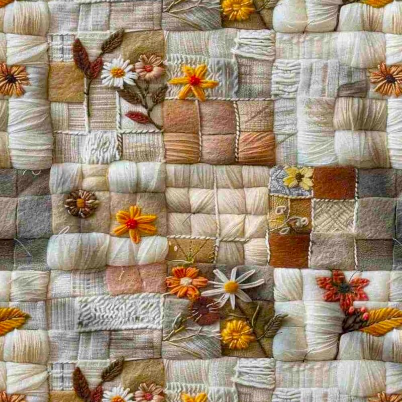 3d-sonbahar-tonlarinda-papatya-ve-patchwork-desenli-kumas
